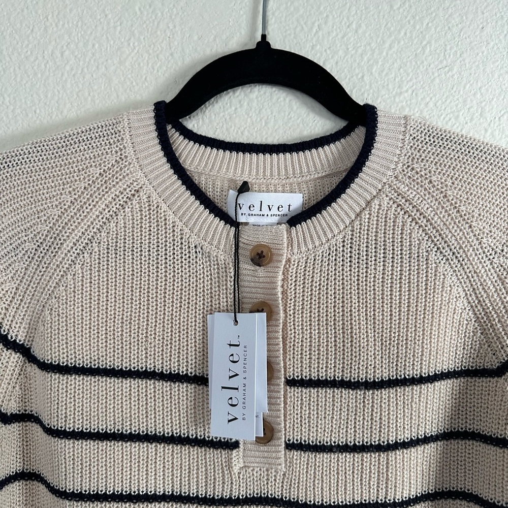 Velvet by Graham and Spencer “Kierra” Beige and Black Striped Sweater - Picture 2 of 3